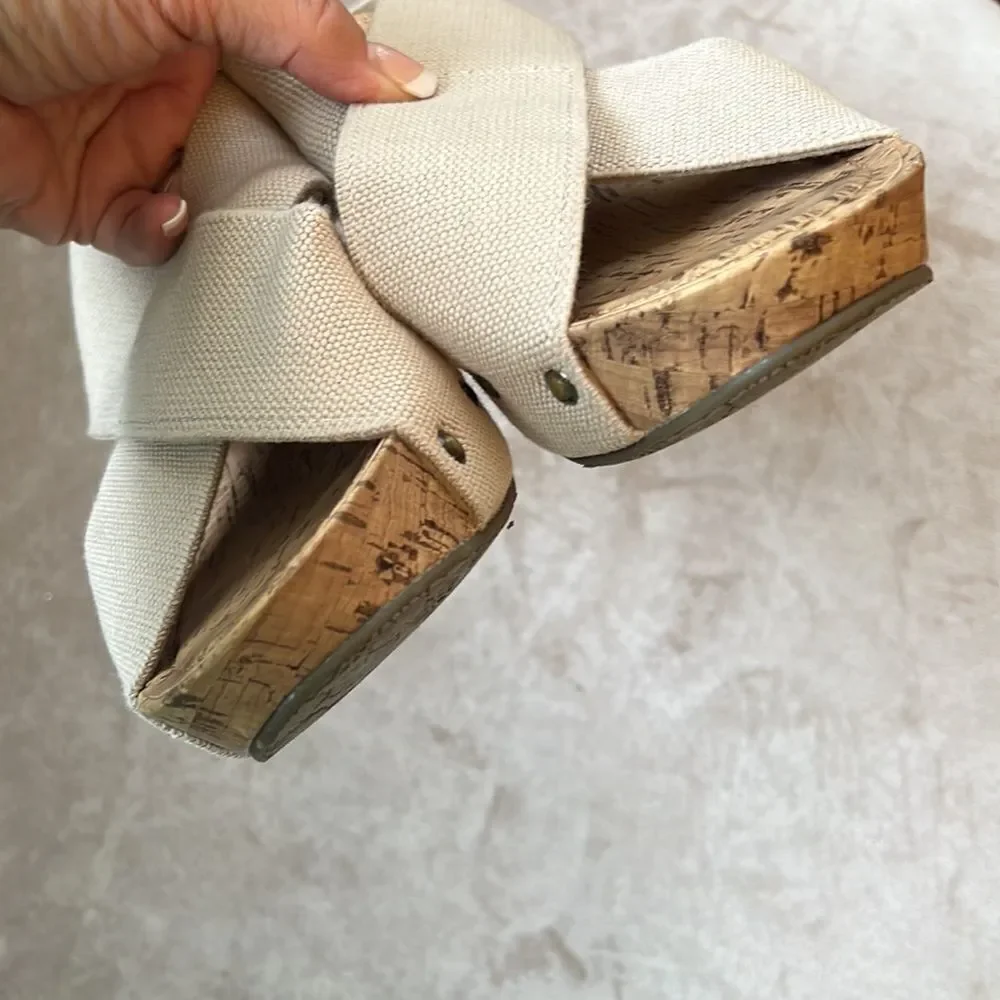 *ESPIRIT* Sz 9.5 Cork Wedge Bandage Wrap Style Samdals COMFY! EUC!